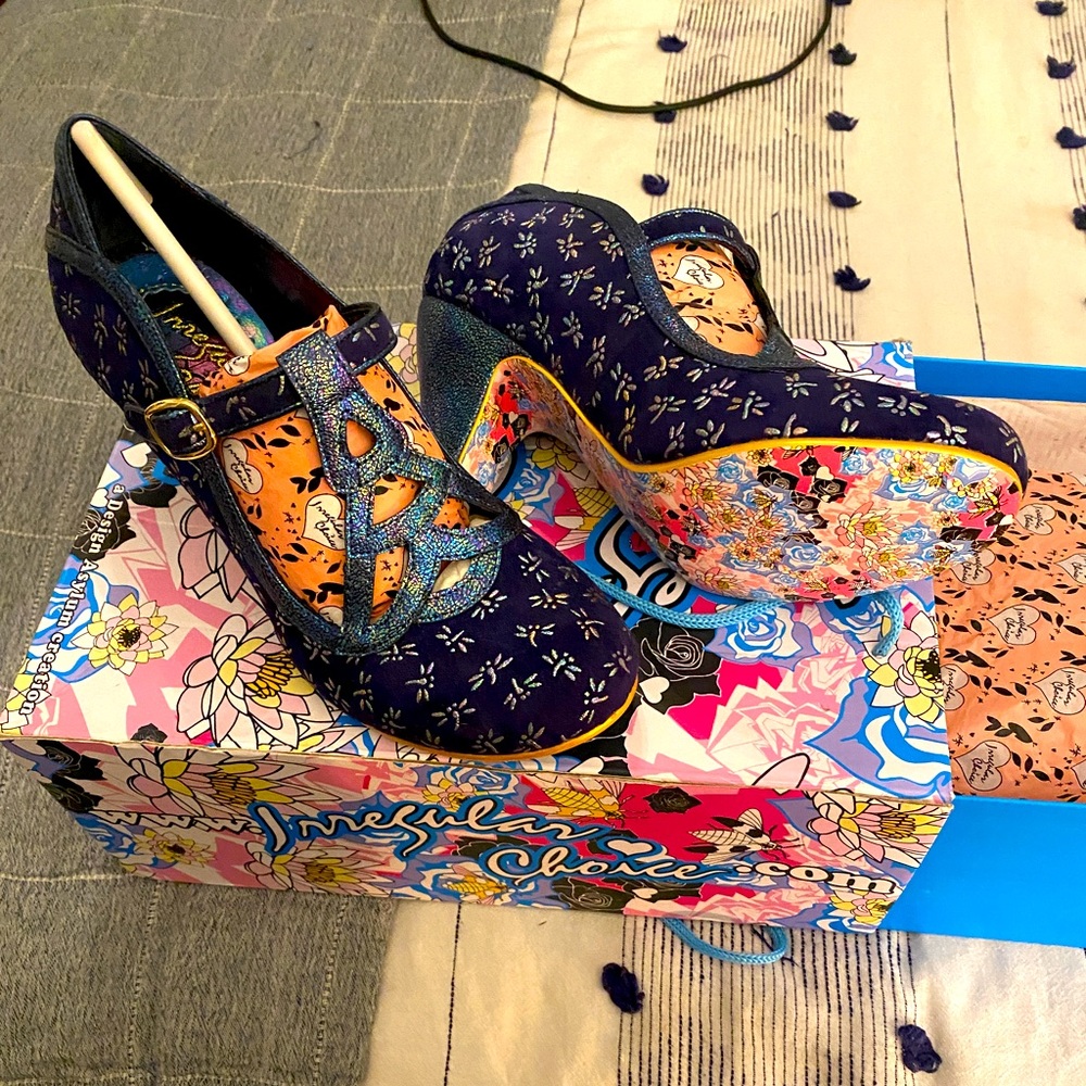 Irregular Choice Blue Dragon fly print US 7
